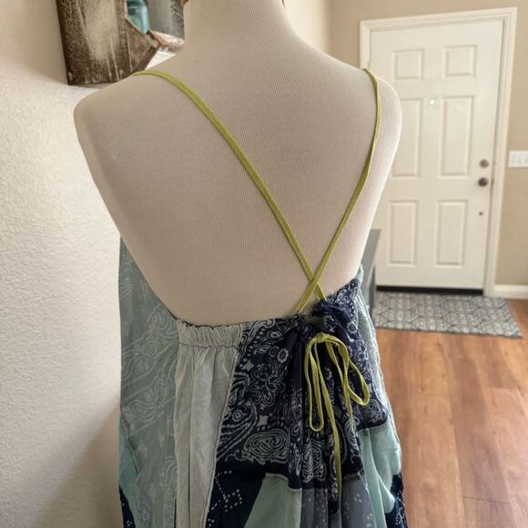 NWT Free People Womens Patchwork Halter Happy Days Maxi Dress Indigo Combo M/L - Picture 13 of 16